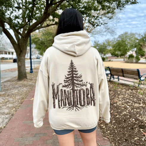 Show your love for Manitoba’s natural beauty with this cozy and stylish hoodie featuring “Manitoba” in a beautifully crafted tree branch font.